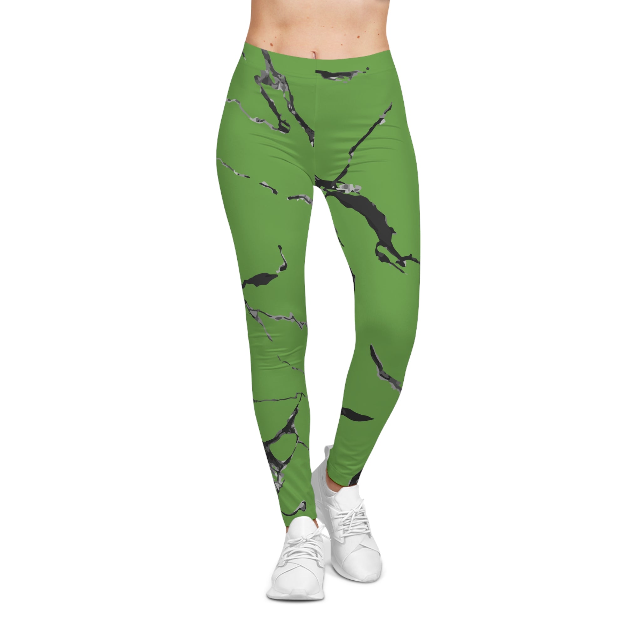 Casual Green Marble Leggings | Stylish Athleisure Wear, Comfortable Workout Pants, Everyday Leggings, Fitness Fashion